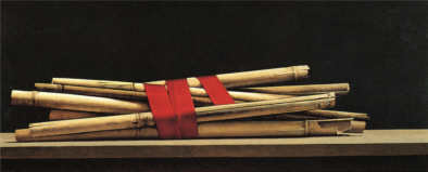 Wim Blom-Reeds and ribbon oil on canvas 25 x 60 cm-10 x 24 inches