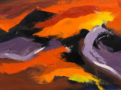 Wim Blom (SA, born 1927) Oil, Abstract Turbulent Seascape, Signed, 35 x 68